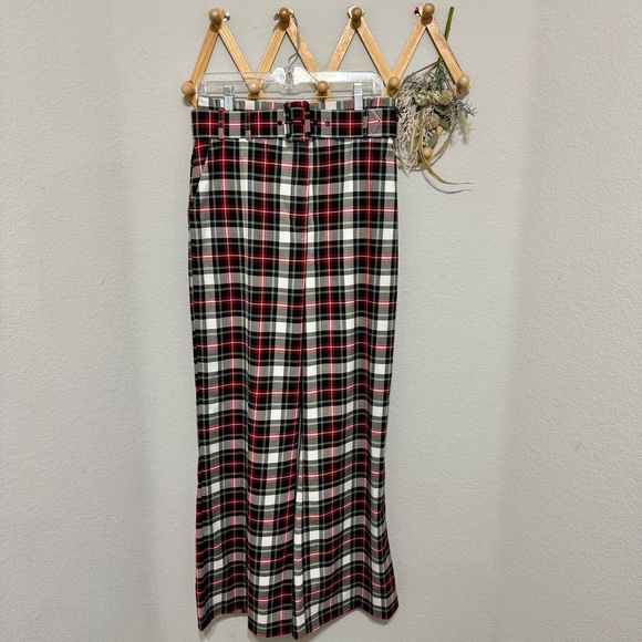 Alex Marie Rebecca Festive Plaid Belted Wide Leg Trouser Pants Sz 10 - Picture 2 of 8